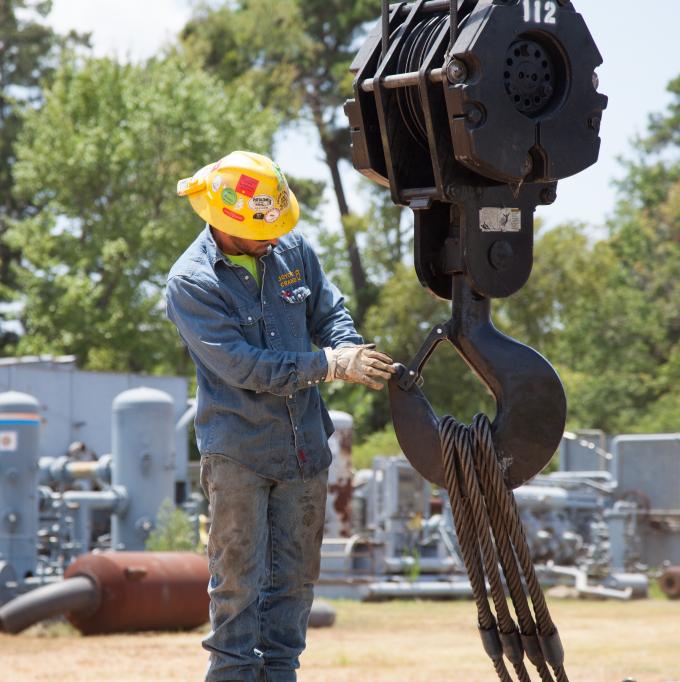 Prepping for a lift at J-W Power Co. in Longview, TX.